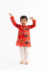 Chidiya ghar ki sair Red Kurta and Pyjama set