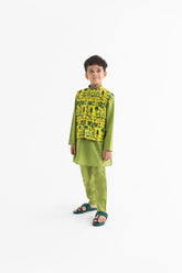 Jaadui Jungle Lime Bandi, Kurta and Pyjama