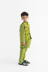 Jaadui Jungle Lime Bandi, Kurta and Pyjama