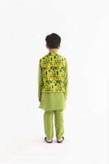 Jaadui Jungle Lime Bandi, Kurta and Pyjama