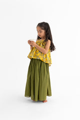 Mustard And Olive Sundearban Mustard Skirt And Top Set
