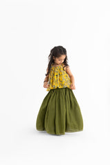 Mustard And Olive Sundearban Mustard Skirt And Top Set