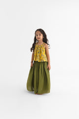 Mustard And Olive Sundearban Mustard Skirt And Top Set