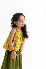 Mustard And Olive Sundearban Mustard Skirt And Top Set