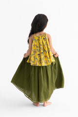 Mustard And Olive Sundearban Mustard Skirt And Top Set
