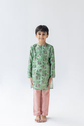 Mint And Blush Shararti Bandar Kurta And Pyjama Set