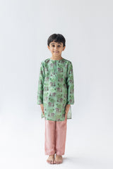 Mint And Blush Shararti Bandar Kurta And Pyjama Set