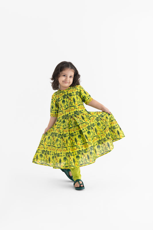 Jaadui Jungle Lime Kalidar Kurta and Pyjama