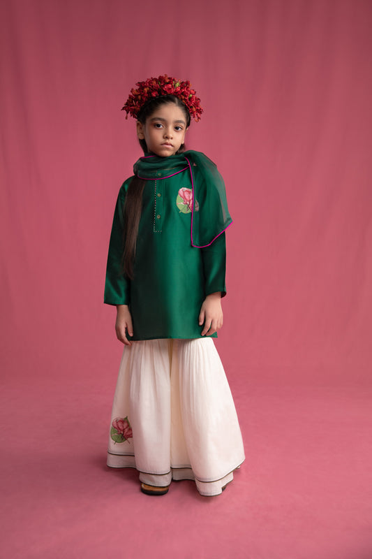 Sadabahar Green & Ivory Sharara set with Dupatta