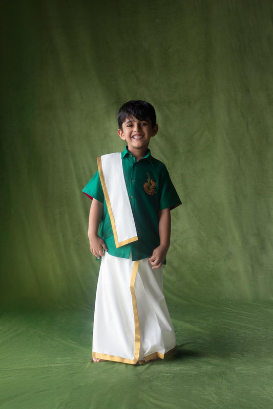 Kadali shirt, mundu and angavastram set