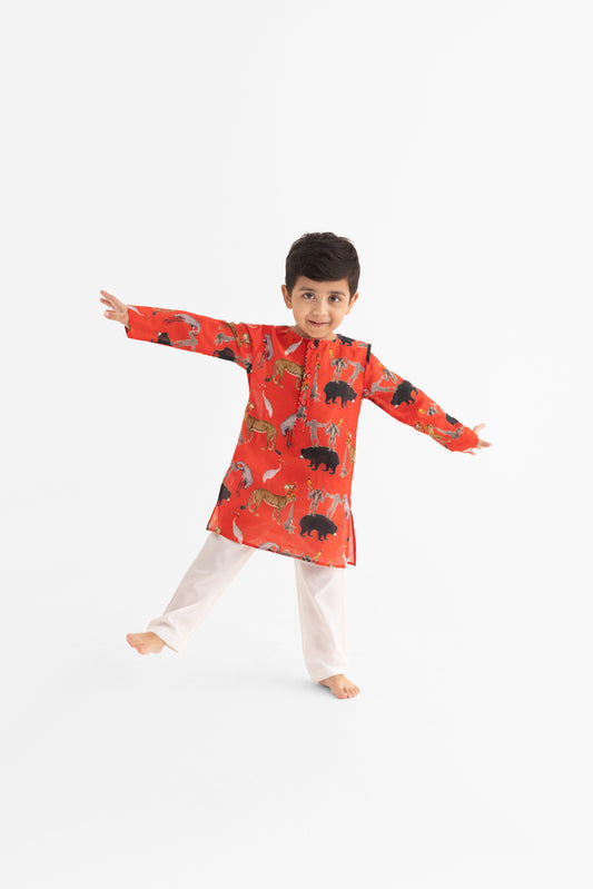 Chidiya ghar ki sair  Red Kurta and Pyjama set
