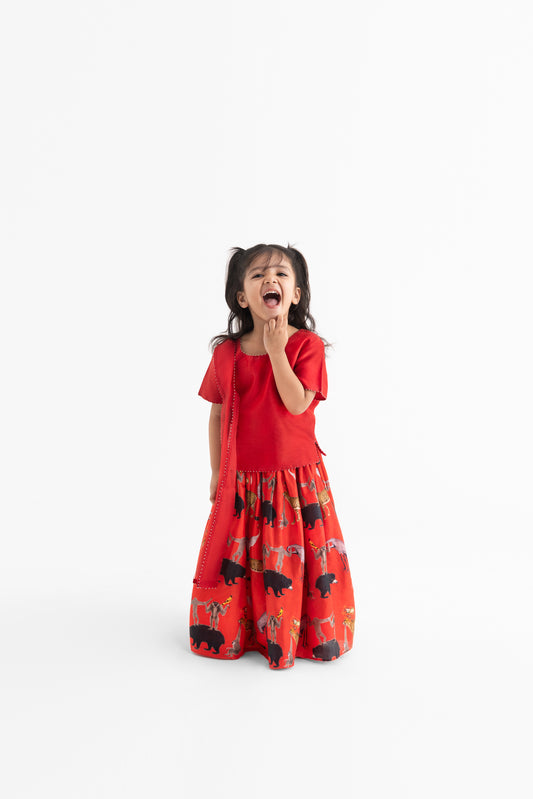 Red Chidiya Ghar Ki Sair Lehenga, Choli And Dupatta Set