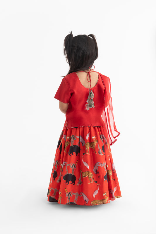 Red Chidiya Ghar Ki Sair Lehenga, Choli And Dupatta Set