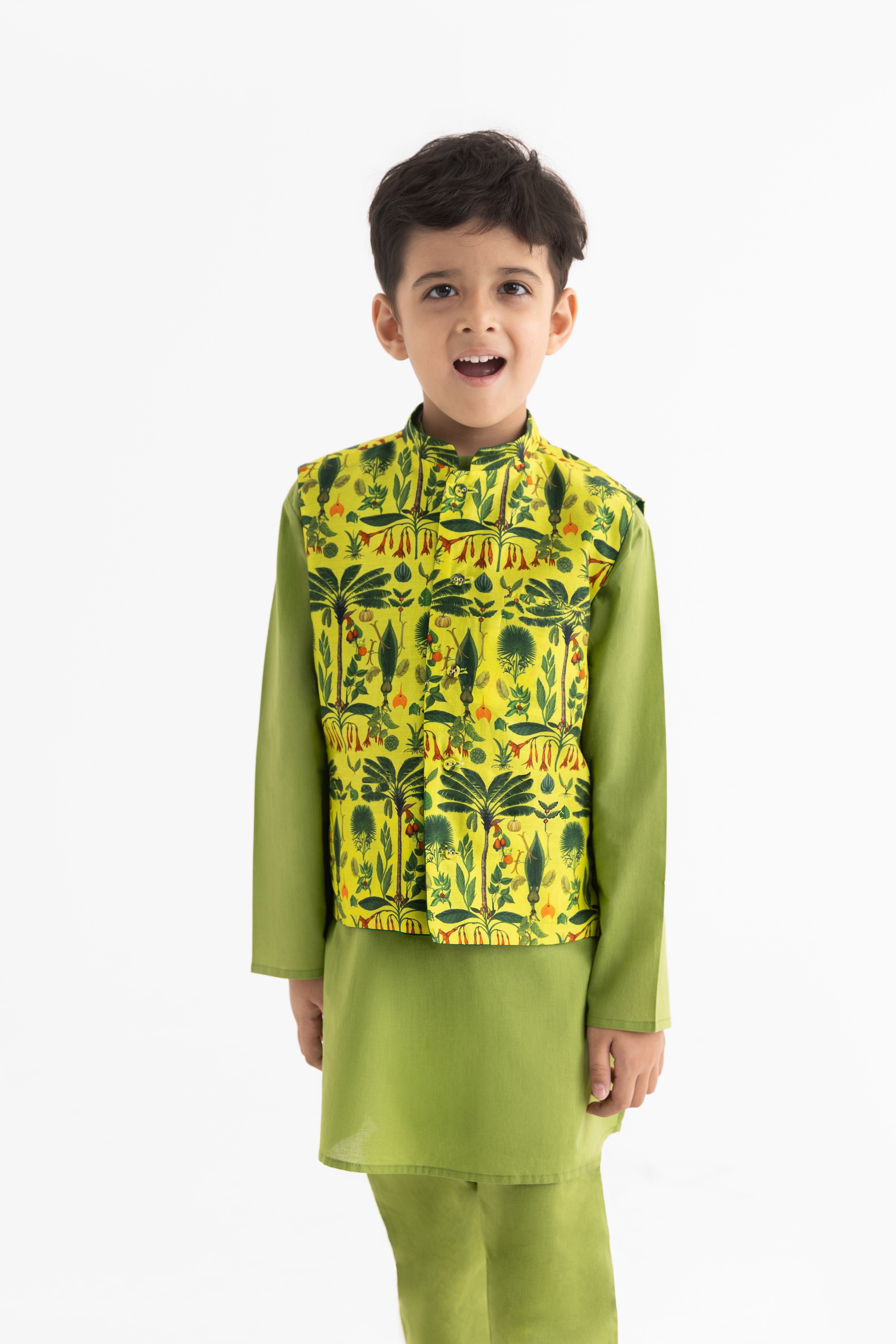 Jaadui Jungle Lime Bandi, Kurta and Pyjama