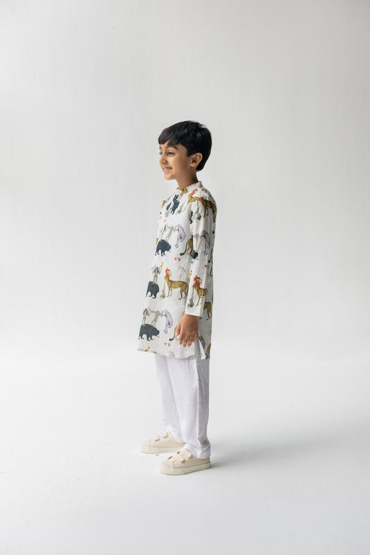 Ivory Chidiya Ghar Ki Sair Kurta Pyjama Set