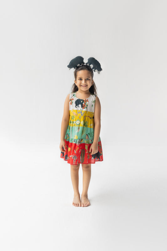 Multicolor Chidiya Ghar Ki Sair Multi Color Tier Dress