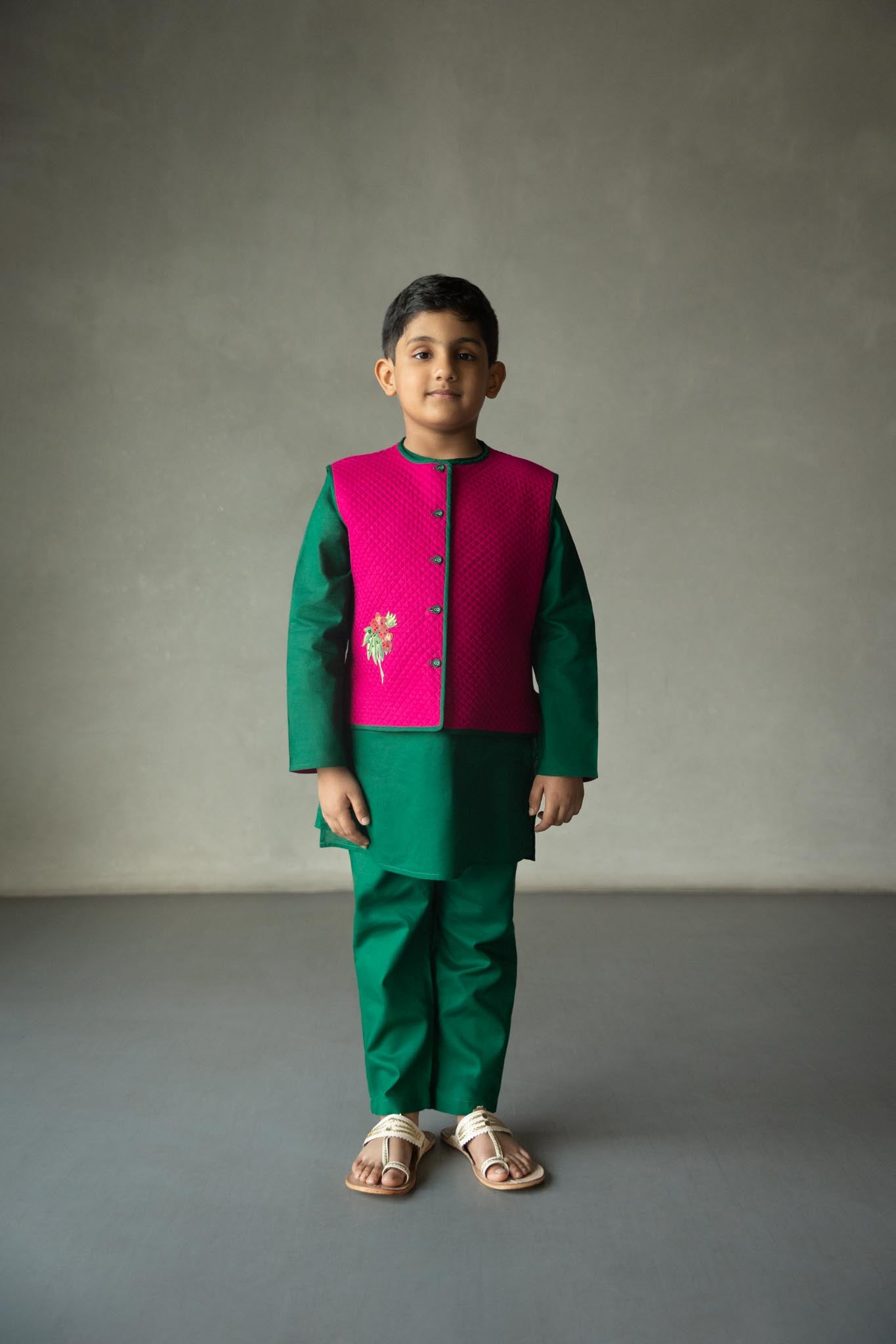 Sadabahar Quilted Jacket, Kurta & Pyjama set