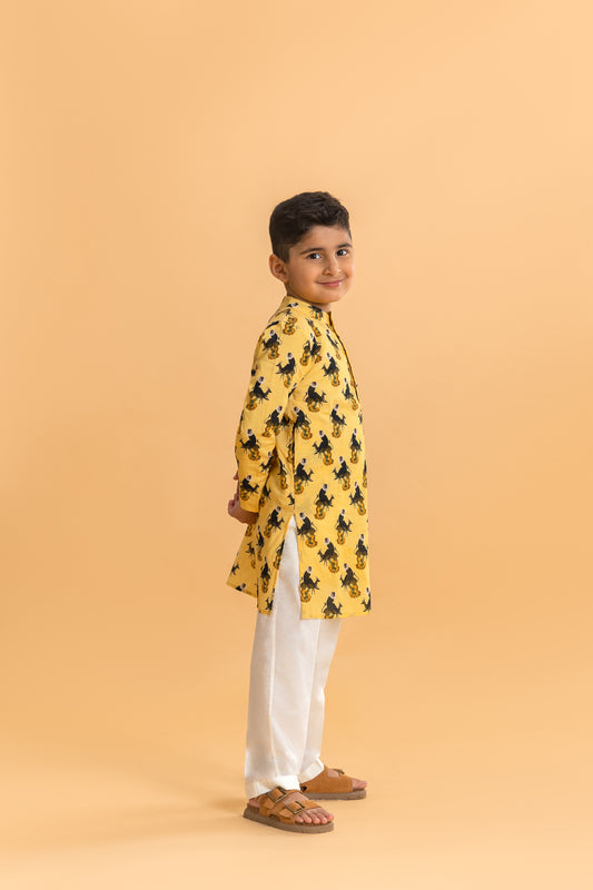 Yellow Kela Chor Langur Kurta and Pyjama