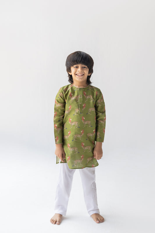 Olive Tendua Raj Kumar Kurta And Pyjama Set