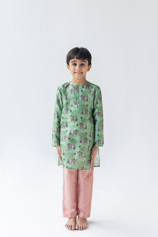 Mint And Blush Shararti Bandar Kurta And Pyjama Set