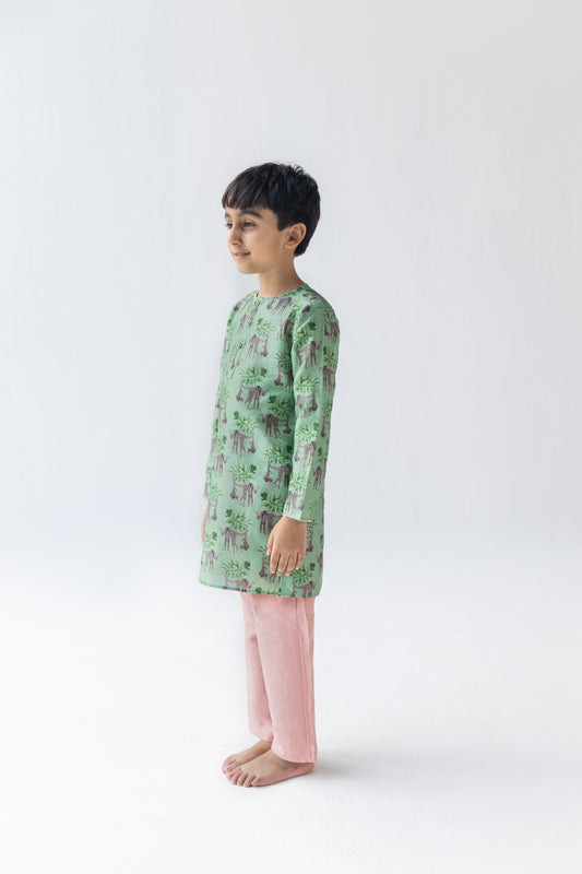 Mint And Blush Shararti Bandar Kurta And Pyjama Set