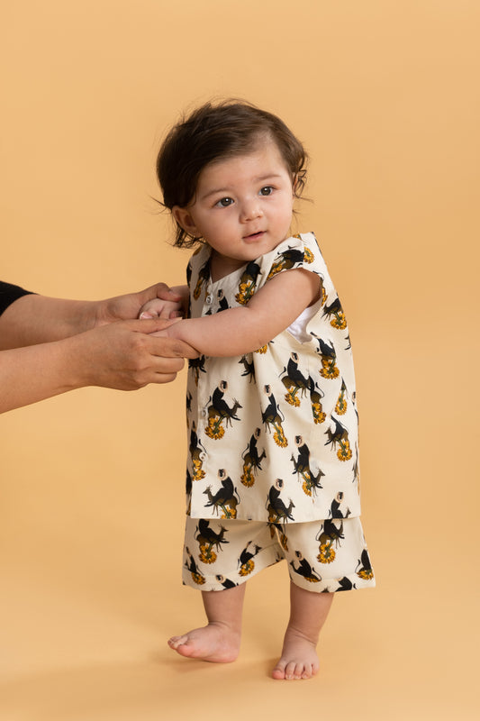 Ivory Kela Chor Langur Vest & Shorts