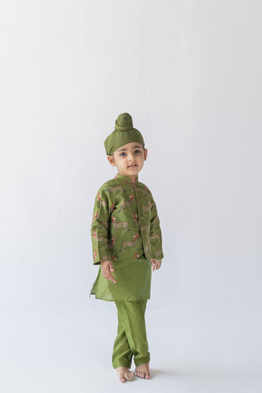 Olive Tendua Rajkumar Bandhgala, Kurta And Pyjama Set