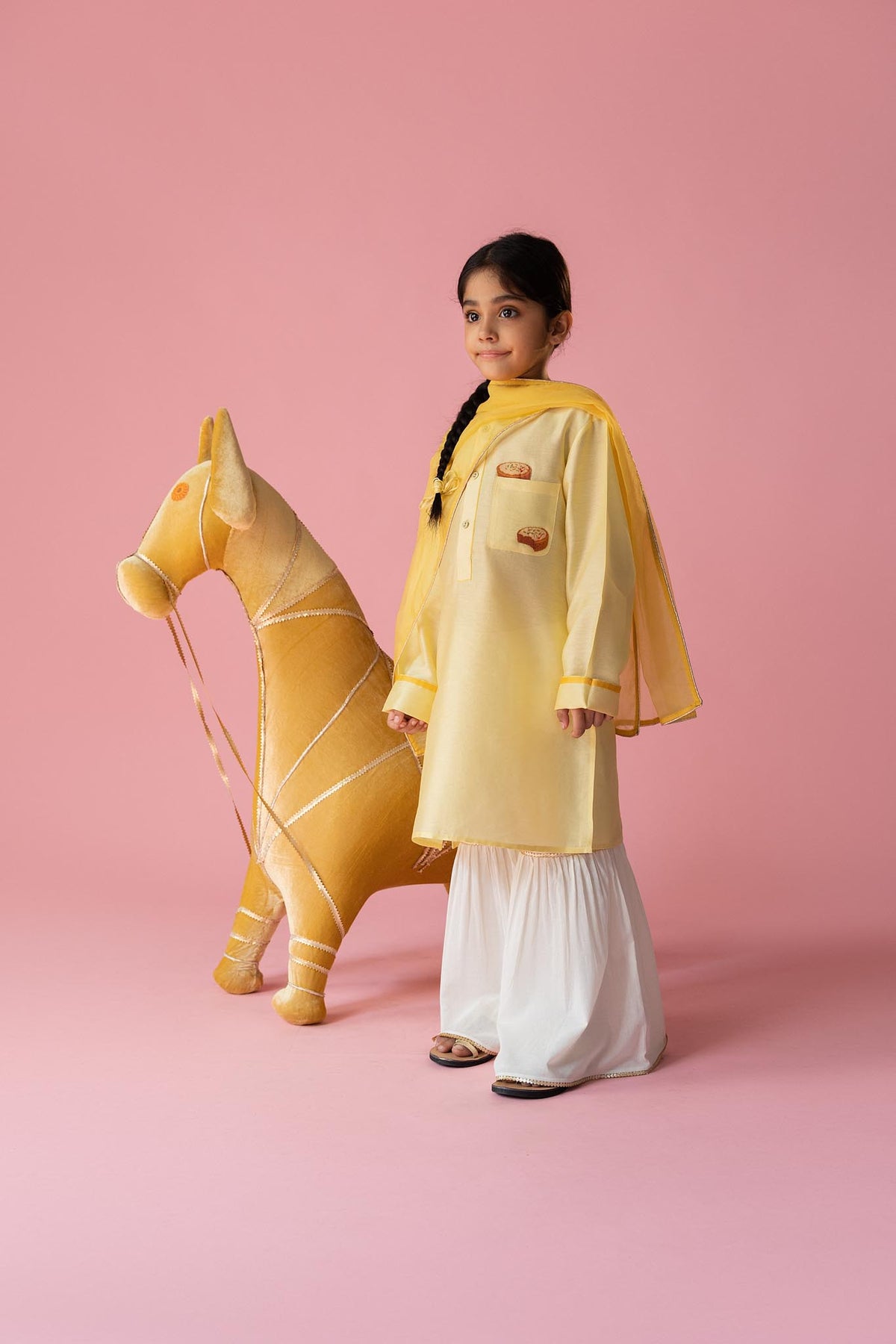 Malai Ghevar kurta sharara dupatta set