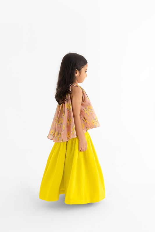 Saras ka Joda  Blush tie-up top and long lime skirt