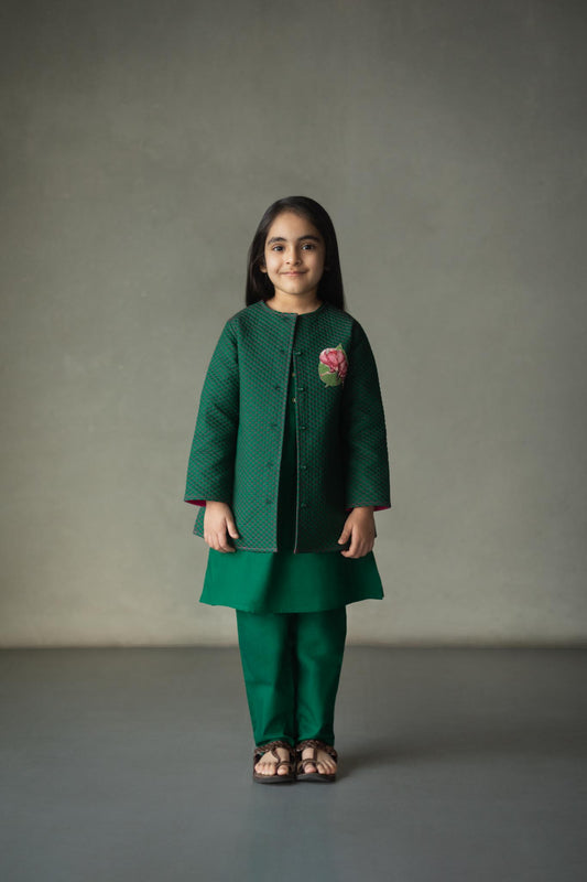Sadabahar quilted long jacket, kurta pajama set