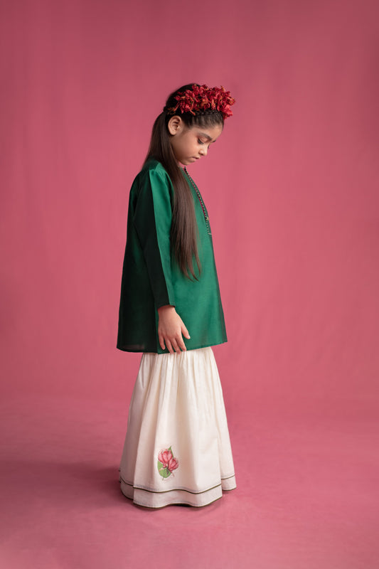 Sadabahar Green & Ivory Sharara set with Dupatta