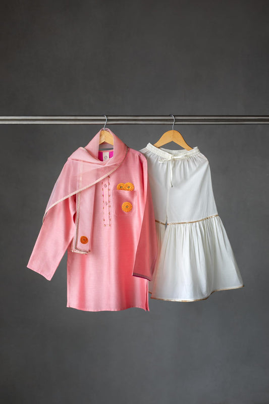 Gulab Imarti kurta, sharara and dupatta set